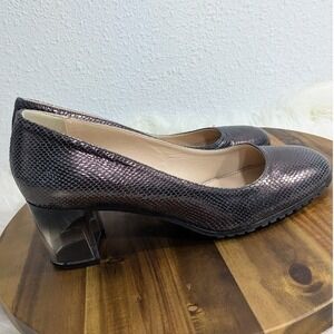 Beautiisoles Robyn Shreiber 9.5 Metallic Bronze Snakeskin Clear Block Heel Pumps